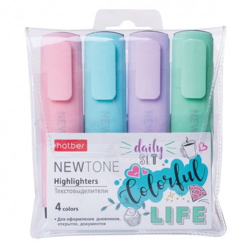 HL_062055 Набор текстовыделителей Hatber NEWtone PASTEL 4 цв. клинов.пиш.узел в прозр. ПВХ-боксе
