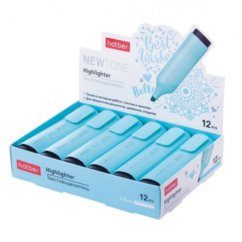 HL_060874 Текстовыделитель Hatber NEWtone PASTEL клиновидный пишущий узел Бирюзовый