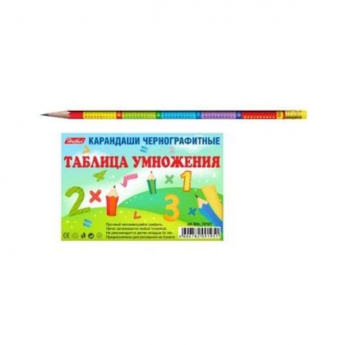 BHn_72121 Карандаш чернографитн. Hatber круглый корпус 72шт. "HB" с таблицей умножения с ластиком с