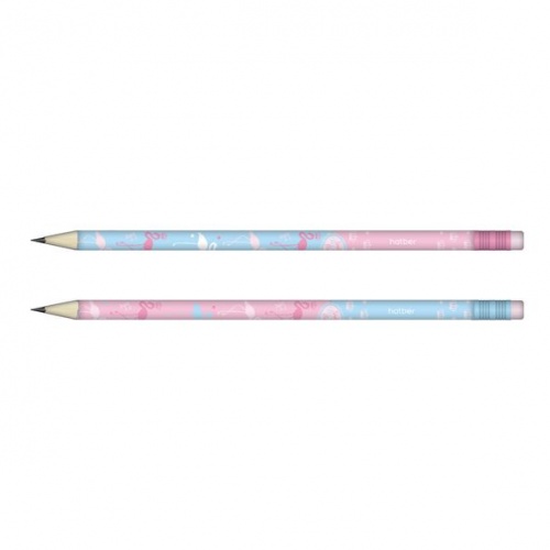 BHn_72251 Карандаш чернографитн. Hatber круглый корпус 72шт. -Flamingo- Ассорти `HB` с ластиком с заточ. в пласт.тубе 
