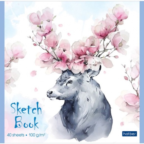 40Б5лA `Premium` Блокнот SketchBook 40л А5ф 165х165мм без линовки 100г/кв.м на скобе Обложка мел.картон мат. ламинация серия -Нежная акварель-