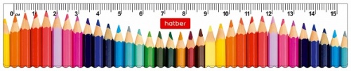 MNp_15115 Линейка Пластиковая Hatber 15х3см -Радужные карандаши-  в инд.упак.с европодвесом