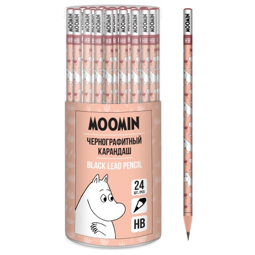 MTKB-US1-102-PVC24  Карандаш чернографитный Moomin, заточенный. Круглый корпус. Твердость HB. Упаковка: 24 шт. в ПВХ тубусе.