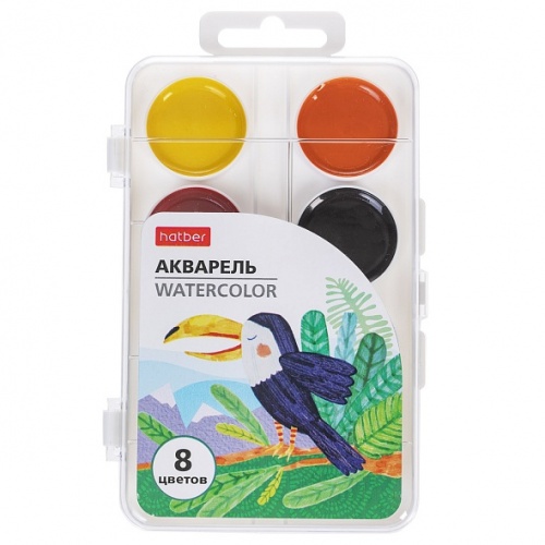 Aq_083599 Краски Акварель медовые полусухие 8 цв. Hatber -COLORA- без кисти в пластиковом пенале 