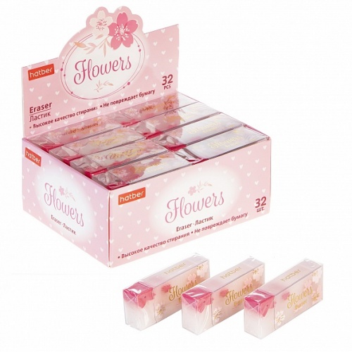 ER_069857 Ластик PVC Hatber  Flowers 32 шт  в картонной Дисплей-витрине 